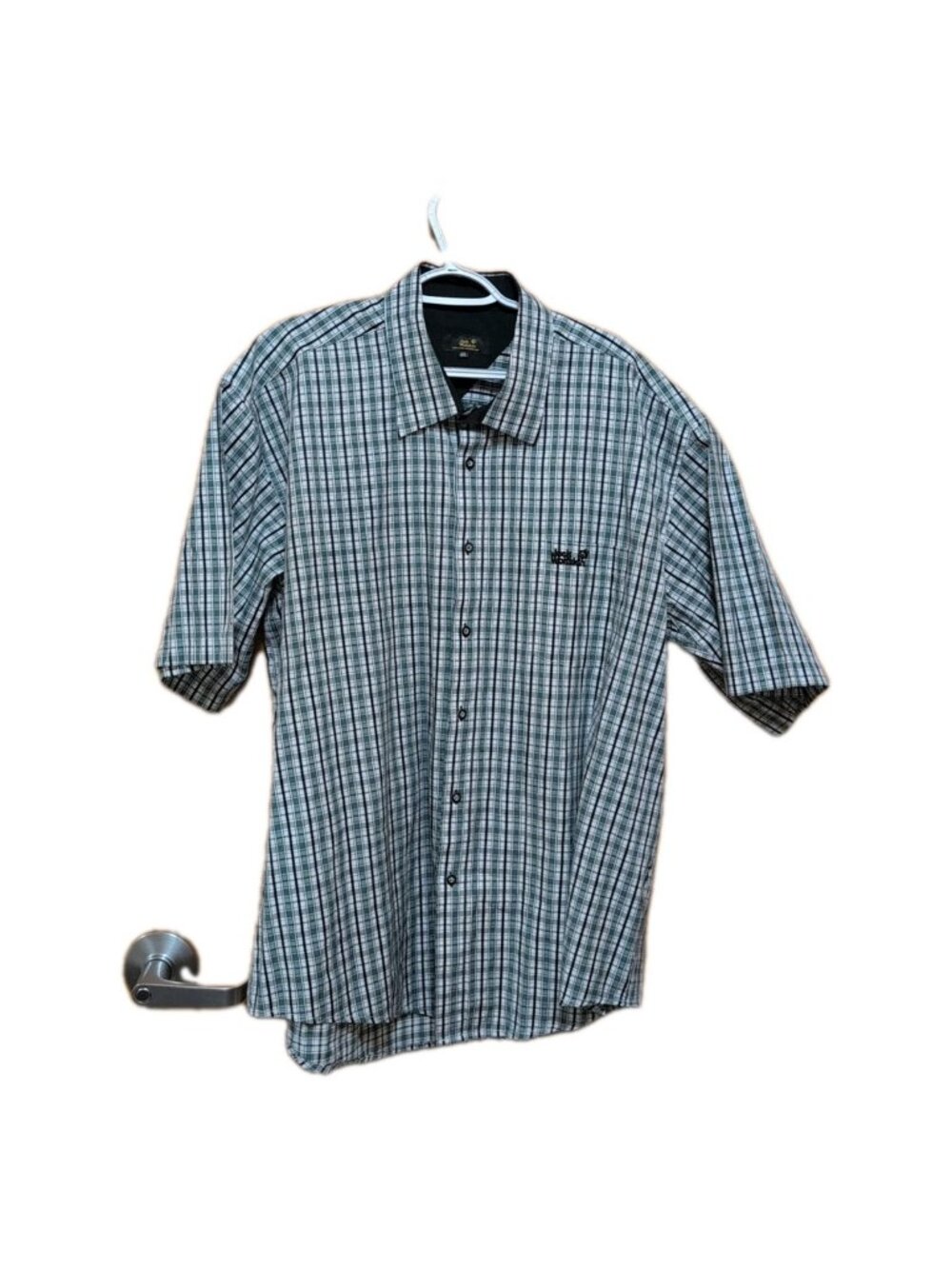 Jack Wolfskin Shirt Men's 4XL Green Black Short Sleeve Outdoors Plaid Button Up